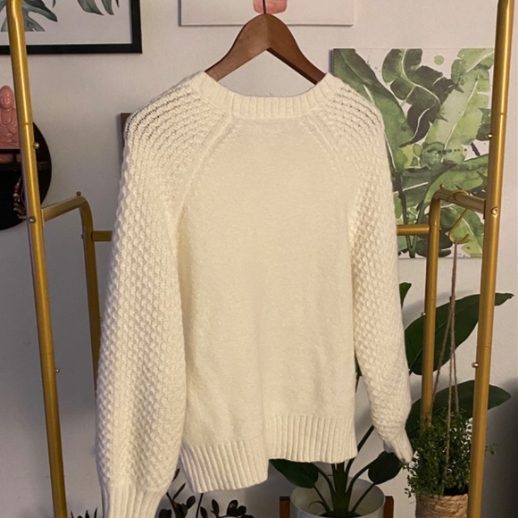 JCREW - Ivory White Honeycomb Balloon-Sleeve Sweater - Picture 2 of 3